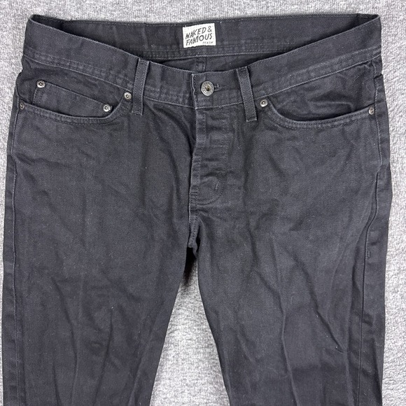 Naked & Famous Weird Guy Jeans Mens 33x34 Black Button Fly Selvedge Denim